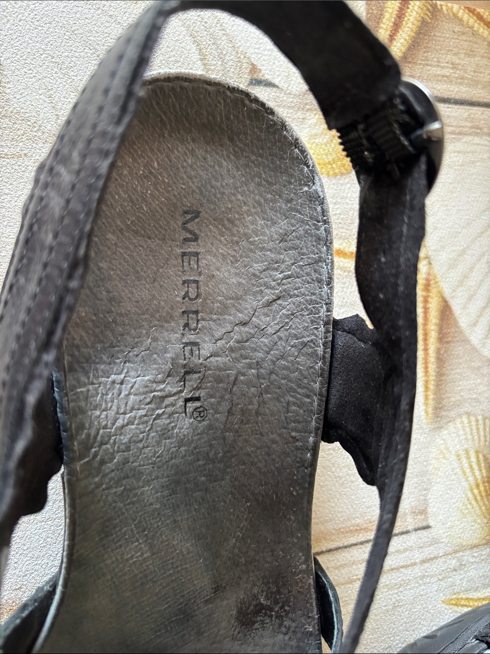 Merrell Black Leather Crisscross Slingback Heels